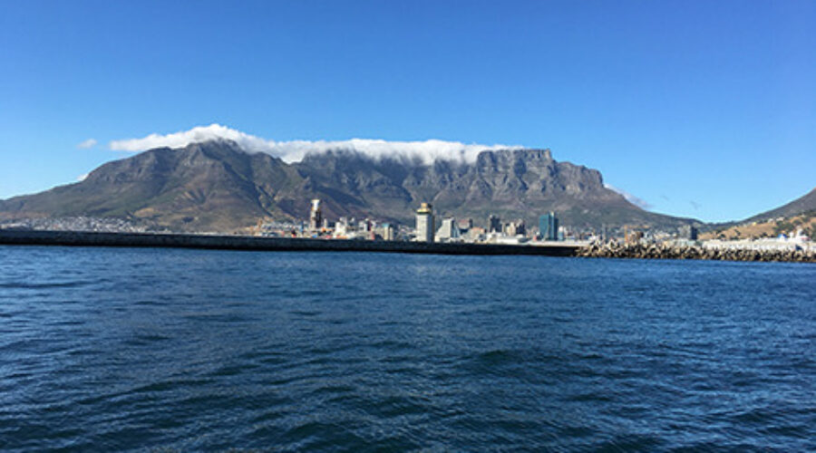 View of Table Mountain with table cloth from Table Bay